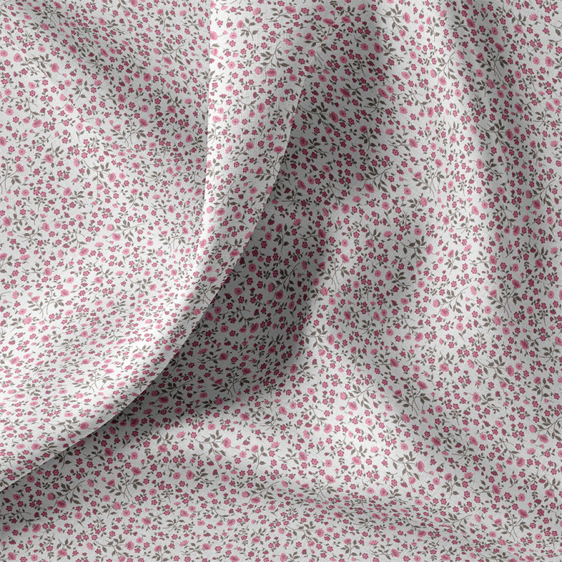 Coton imprimé ELENIE Vieux Rose / Blanc